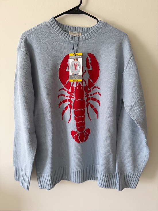 Mighty Fine Sweaters - Mighty Fine Light Blue Crewneck Sweater with Red Lobster Graphic